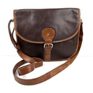 ILI New York Crossbody Saddle Bag Black Brown Leather Handbag Purse